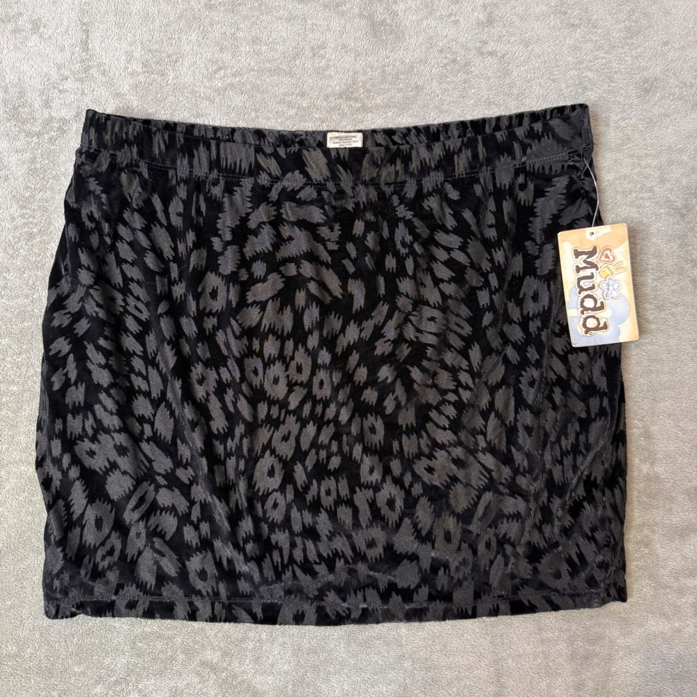 Mudd Black Velvet Mini Skirt Leopard Print Jr Size XL y2k Grunge Indie Sleaze
